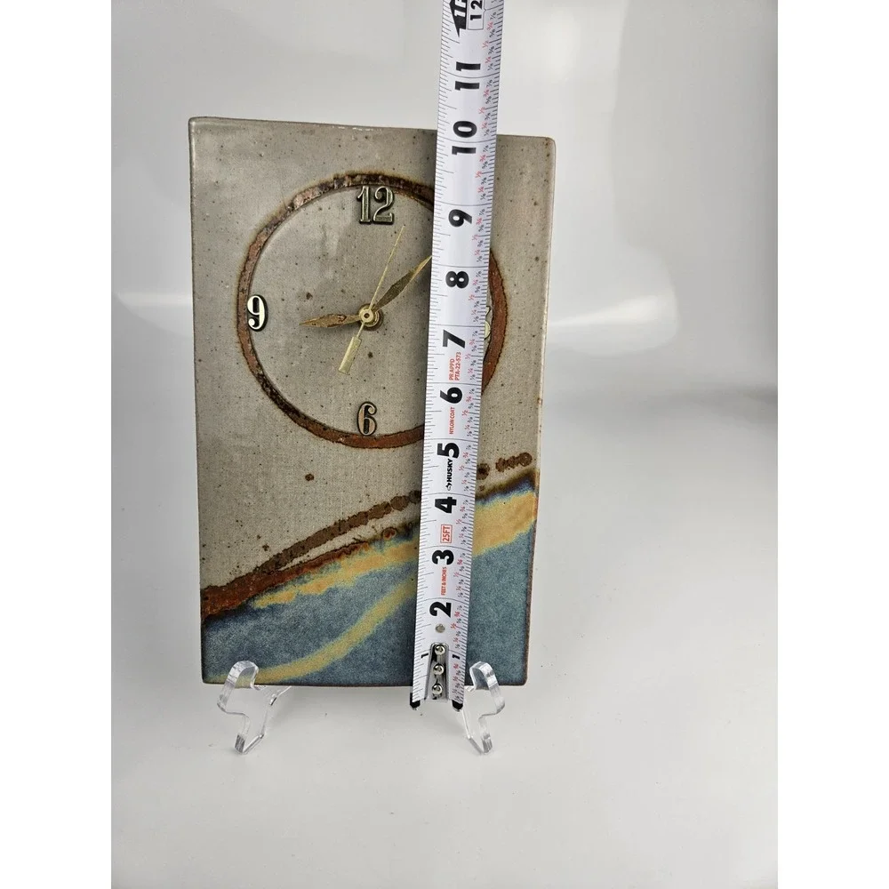 Signed Lauer Studio Pottery Wall Clock Ceramic Slab Art Clock‎ TESTED
